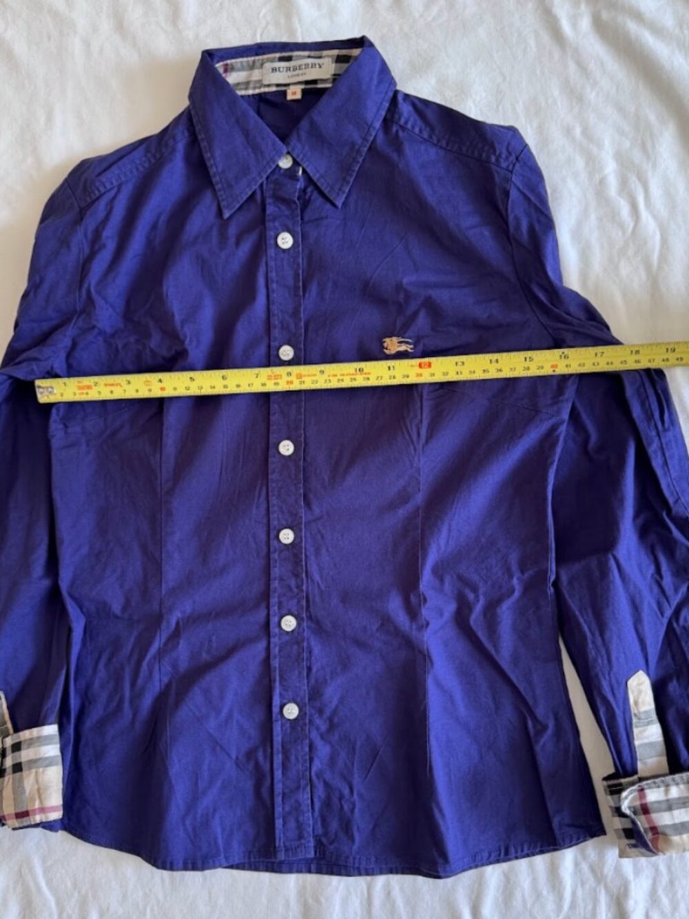 Girl's Burberry Blue Button Down Shirt Nova Check Cuffs Long Sleeve Medium - Picture 3 of 5